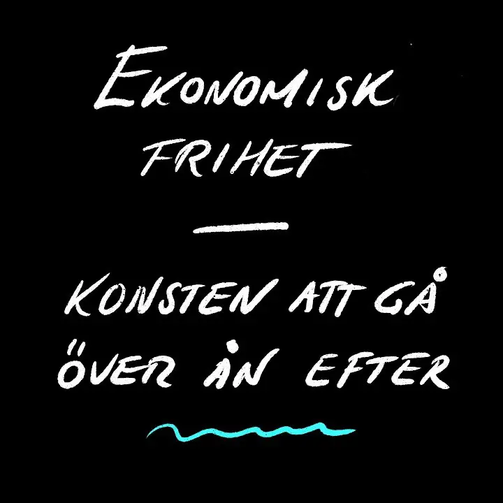 En handskriven skylt som säger "Ekonomisk Frihet - Konsten att gå över ån efter vatten". Bilden är precis innan rubriken Kritik mot tanken att bli ekonomiskt oberoende och sluta jobba